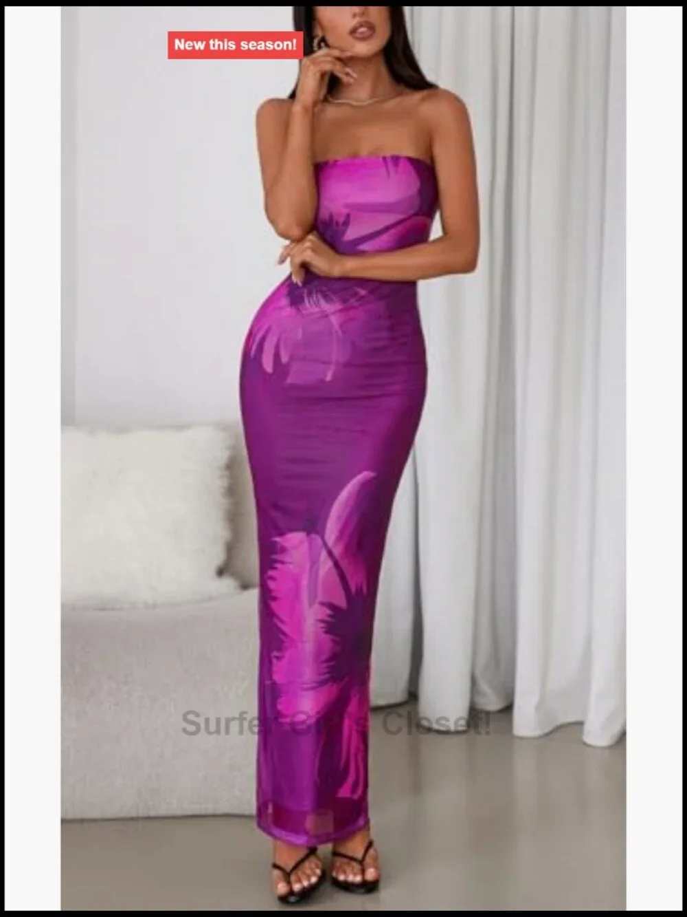 Strapless Bodycon Maxi Dress Floral Mesh Tube Top Party Cocktail Slit Side